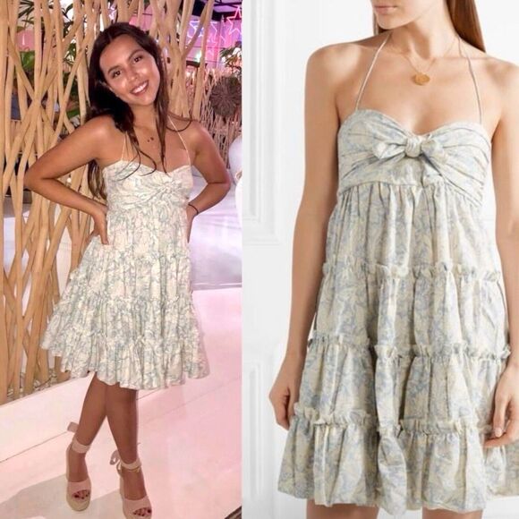 Zimmermann Helm Ethnic Tiered Linen Blue Mini Dress Size 3 US 10 - Picture 1 of 10